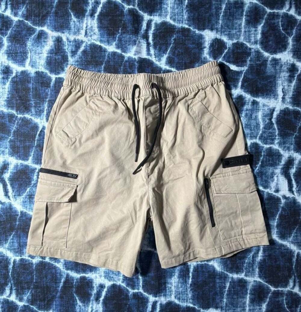 Carré Paris France Cargo Shorts with Zipper Pockets and Elastic Waistband